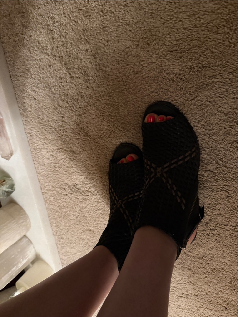 Sam Edelman Black Woven Peep-Toe Wedge Sandals